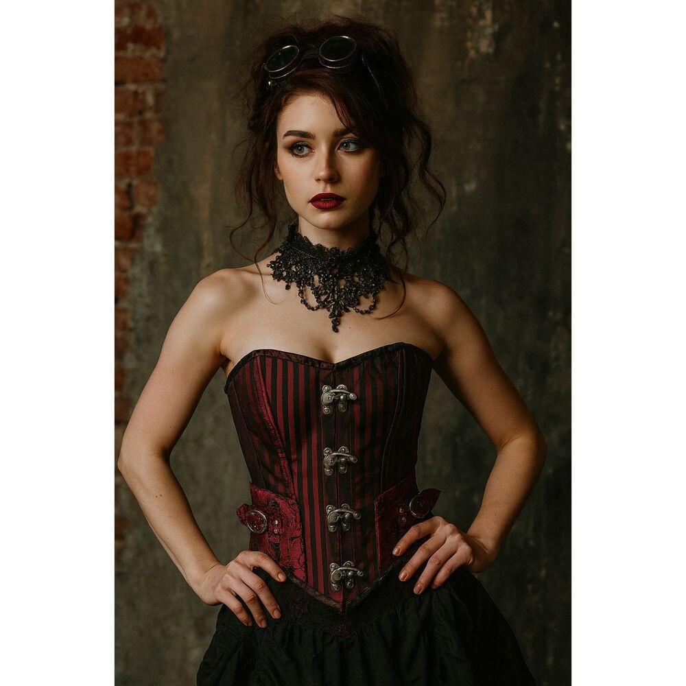 Steampunk Pink Stripe Hardware Circus Corset Top Women's Size 26